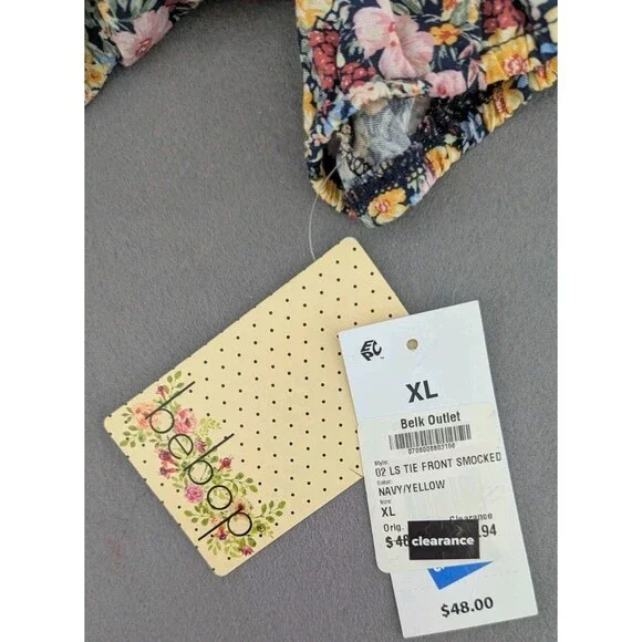 Bebop Ditsy Floral Dress XL Yellow/Navy Boho Cutout Midriff Tie Front Mini New - Picture 8 of 9